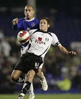 Images Dated 6th April 2007: Everton v Fulham James Vaughan and Fulhams Michael Brown
