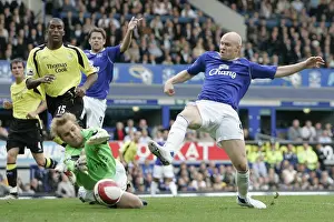 Everton v Manchester City Andrew Johnson and Manchester Citys Nick Weaver