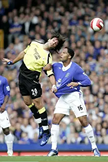 Everton v Manchester City Manchester Citys Georgios Samaras challanges for a header with Everton s