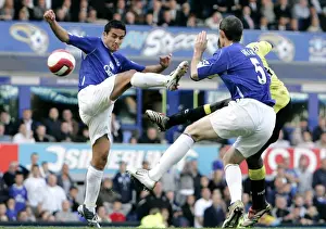 David Weir Prints: Everton v Manchester City Manchester Citys Micah Richards scores their first goal