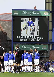 Everton v Manchester United The Everton team line up during a minutes silence for Alan Ball