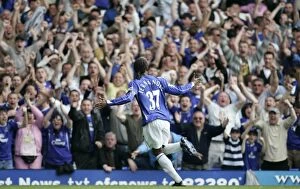Everton v Manchester United Manuel Fernandes celebrates scoring the second goal