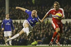 Images Dated 26th December 2006: Everton v Middlesbrough Evertons Andrew Johnson has a shot on goal past Middlesbroughs Jonathan Woodgate Mandatory
