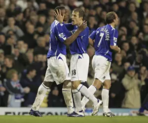 Everton v Newcastle United Victor Anichebe celebrates after scoring his second goal with captain Phil