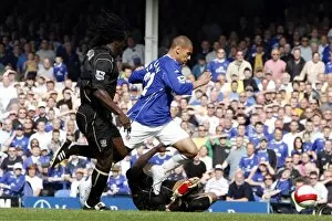 Images Dated 5th May 2007: Everton v Portsmouth - James Vaughan is brought down in the box to win a penalty