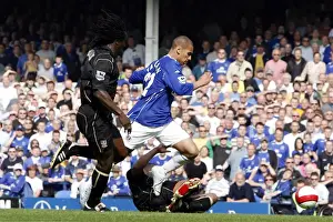 Everton v Portsmouth - James Vaughan is brought down in the box to win a penalty