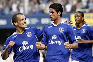 Everton v Portsmouth - Mikel Arteta celebrates scoring with Leon Osman