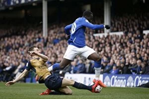 Images Dated 19th March 2016: Everton vs Arsenal: Intense Battle Between Lukaku and Koscielny at Goodison Park