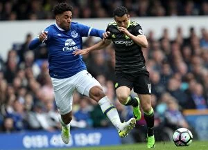 Images Dated 30th April 2017: Everton vs Chelsea: A Sharp Battle for the Ball - Ashley Williams vs Pedro