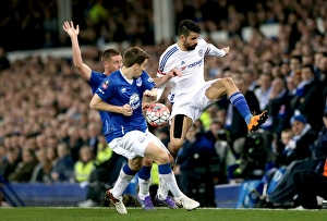 Emirates FA Cup - Everton V Chelsea - Quarter Final - Goodison Park Prints: Everton vs Chelsea Showdown: A Battle Between Seamus Coleman and Diego Costa at the Emirates FA Cup Quarterfinal