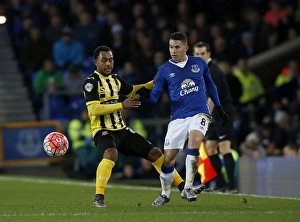 Football Soccer Prints: Everton vs Dagenham and Redbridge: A Fight for the FA Cup Ball at Goodison Park