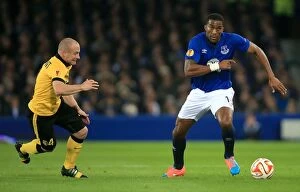Images Dated 6th November 2014: Everton vs Lille: A Battle of Balmont and Distin in Europa League at Goodison Park