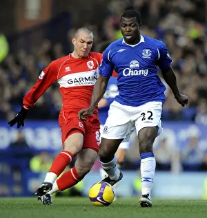 Everton V Middlesbrough Prints: Everton vs Middlesbrough: A Battle in the Premier League - Digard and Yakubu's Clash at Goodison Park (November 16)