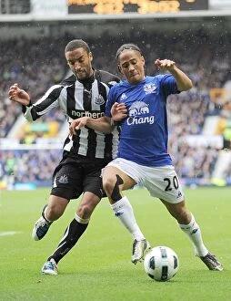 Images Dated 18th September 2010: Everton vs Newcastle United: A Battle at Goodison Park - Perch vs Pienaar in the Premier League