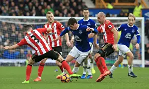 Soccer Football Prints: Everton vs Sunderland: Ross Barkley Clashes with Oviedo and Gibson at Goodison Park