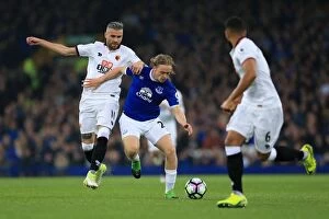 Images Dated 12th May 2017: Everton vs Watford: Intense Battle for the Ball - Tom Davies vs Valon Behrami (Premier League)