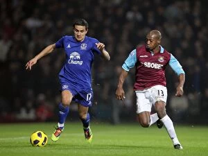 Images Dated 28th December 2010: Everton vs. West Ham United: Tim Cahill vs. Luis Boa Morte - The Intense Rivalry (Upton Park, 2010)