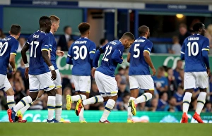 Framed Print : Everton's Aaron Lennon Celebrates First Goal Against Yeovil Town in EFL Cup Second Round at Goodison Park