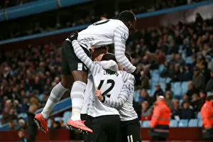 Aston Villa V Everton - Villa Park Prints: Everton's Aaron Lennon Celebrates Second Goal Amidst Ecstatic Team Mates in Intense Aston Villa vs Everton Barclays