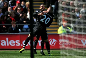 Framed Print : Everton's Aaron Lennon and Ross Barkley: A Dazzling Duo Celebrates First Goal Against Swansea City in the Premier League Framed Print : Everton's Aaron Lennon and Ross Barkley: A Dazzling Duo Celebrates First Goal Against Swansea City in the Premier League