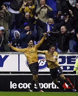 Evertons Arteta celebrates with Beattie after scoring against Wigan Athletic