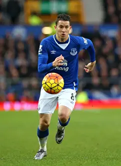 Football Soccer Prints: Everton's Bryan Oviedo in Action: Everton vs Swansea City at Goodison Park