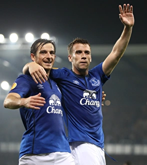 Celebration Prints: Everton's Coleman and Baines: United in Celebration after Scoring Second Goal in Europa League