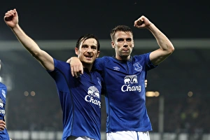 Celebration Prints: Everton's Coleman and Baines: United in Triumph after Europa League Goal vs. Wolfsburg