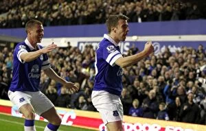 Images Dated 30th November 2013: Everton's Coleman and McCarthy: A Dynamic Duo Celebrates Their Second Goal Against Stoke City (4-0)