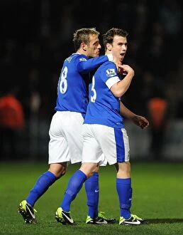 FA Cup : Round 3 : Cheltenham Town 1 v Everton 5 : Whaddon Road : 07-01-2013 Collection: Everton's Coleman and Neville: United in Victory - FA Cup Third Round Goal Celebration vs