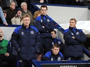 Images Dated 1st January 2012: Everton's David Moyes and Coaching Staff on the Touchline during West Bromwich Albion vs