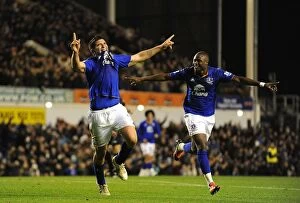 FA Cup - Round 4 - Everton v Fulham - 27 January 2012 Collection: Everton's Denis Stracqualursi and Magaye Gueye Celebrate First Goal in FA Cup Fourth Round Match
