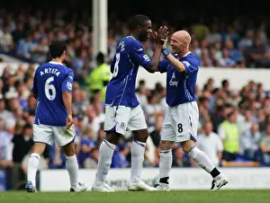 Everton's Double Act: Johnson and Anichebe Celebrate Second Goal vs. Wigan Athletic (August 11, 2007)