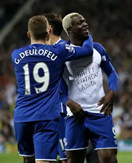 West Bromwich Albion V Everton - The Hawthorns Prints: Everton's Double Act: Kone and Deulofeu Celebrate Second Goal vs. West Bromwich Albion