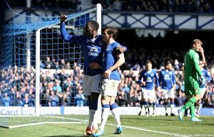 Images Dated 30th April 2016: Everton's Double Strike: Leighton Baines and Romelu Lukaku Celebrate Goals Against AFC Bournemouth