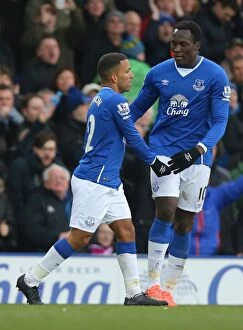 Images Dated 5th March 2016: Everton's Double Strike: Lennon and Lukaku Celebrate at Goodison Park
