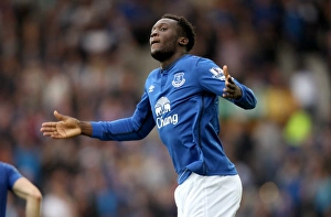 Celebration Football Half Length Mid Prints: Everton's Double Victory: Romelu Lukaku's Brace Secures Premier League Win Against Aston Villa (Goodison Park)