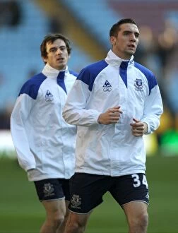 Images Dated 14th January 2012: Everton's Duffy and Baines: Pre-Match Focus at Aston Villa's Villa Park (January 14, 2012)