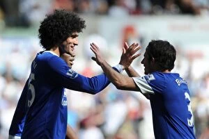 Images Dated 22nd September 2012: Everton's Fellaini and Baines: Celebrating a Goal in Swansea City's 0-3 Defeat (Premier League)