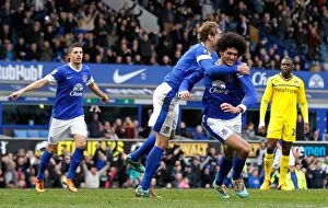 Images Dated 2nd March 2013: Everton's Fellaini and Jelavic Celebrate First Goals: Everton 3-1 Reading (Goodison Park)