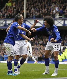 Images Dated 28th April 2012: Everton's Fellaini and Pienaar: A Celebration of Teamwork and Success (April 2012, Goodison Park)