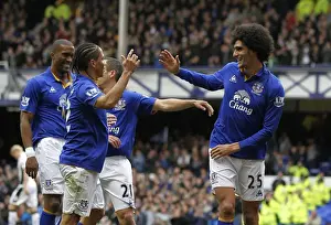 28 April 2012 V Fulham, Goodison Park Prints: Everton's Fellaini and Pienaar: A Celebration of Victory - Second Goal vs