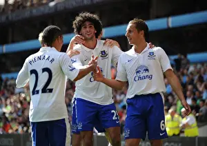 Everton's Fellaini Scores Second Goal: Team Celebrates at Villa Park (25-08-2012)