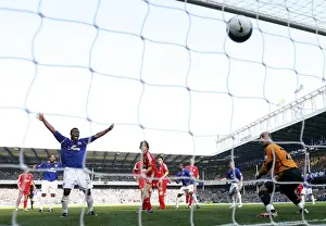 Everton's Fortune: Yakubu's Jubilant Reaction to Hyypia's Own Goal in the Merseyside Derby (2007)