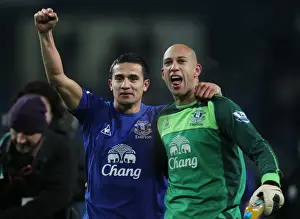 20 December 2010 Manchester City V Everton Prints: Everton's Glorious Victory: Tim Cahill and Tim Howard's Jubilant Celebration at The Etihad (December 2010)