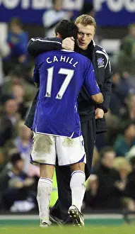 Everton's Glory: Moyes and Cahill Celebrate Premier League Victory over Portsmouth (2008)