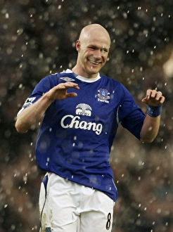 Andy Johnson Collection: Evertons goalscorer Johnson celebrates following an English Premier League soccer match against Ars