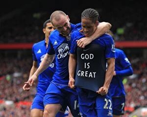 Images Dated 22nd April 2012: Everton's God is Great Goal: Pienaar Stuns Manchester United with Fourth Strike (22 April 2012)
