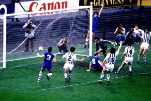 Everton's Historic European Glory: 1985 European Cup Winners Cup Final - Everton vs. Rapid Vienna: Pat van den Hauwe, Derek Mountfield, and Andy Gray Celebrate the Opening Goal