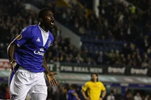 Images Dated 17th September 2009: Everton's Historic Moment: Joseph Yobo Scores the First Goal in Europa League Against AEK Athens